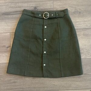 High-Waist Dark Green Mini Skirt with Belt